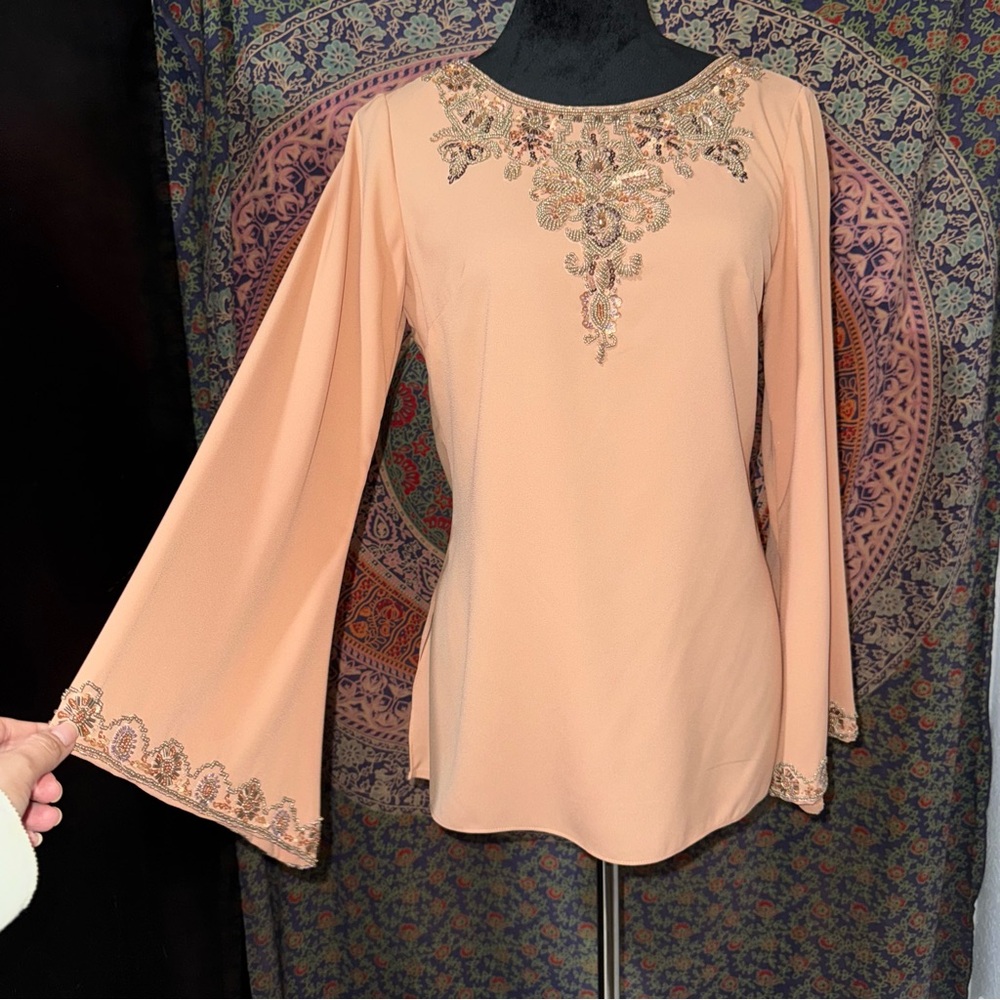 Sue Wong Peach Embellished Blouse